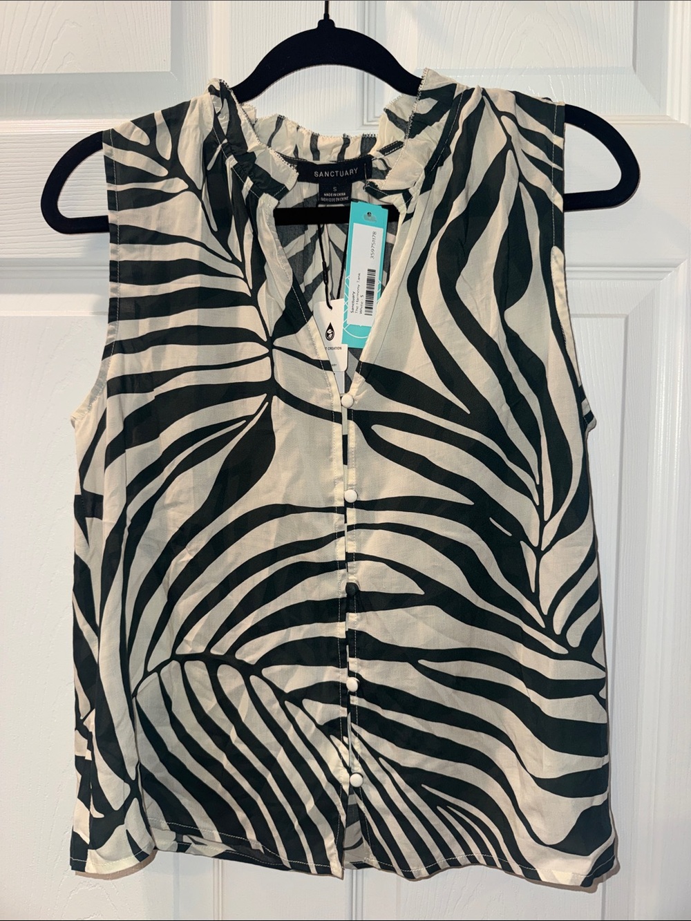 Sanctuary Stitchfix Green & White Leaf-Print Sleeveless Top NWT